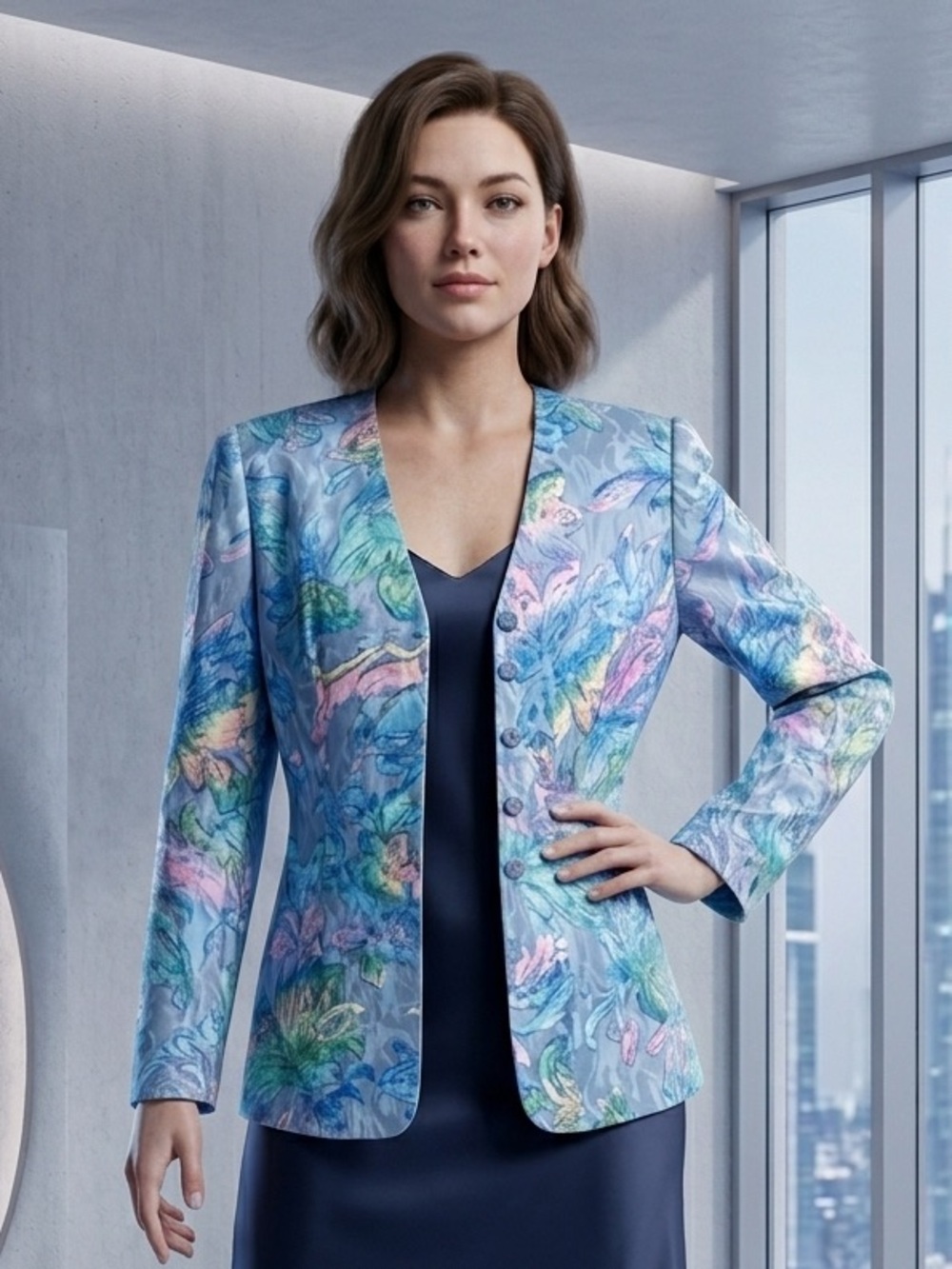 Vintage Silk Jacket Womens 8 Floral Pastel Watercolor Artsy Fairy Blazer NEW